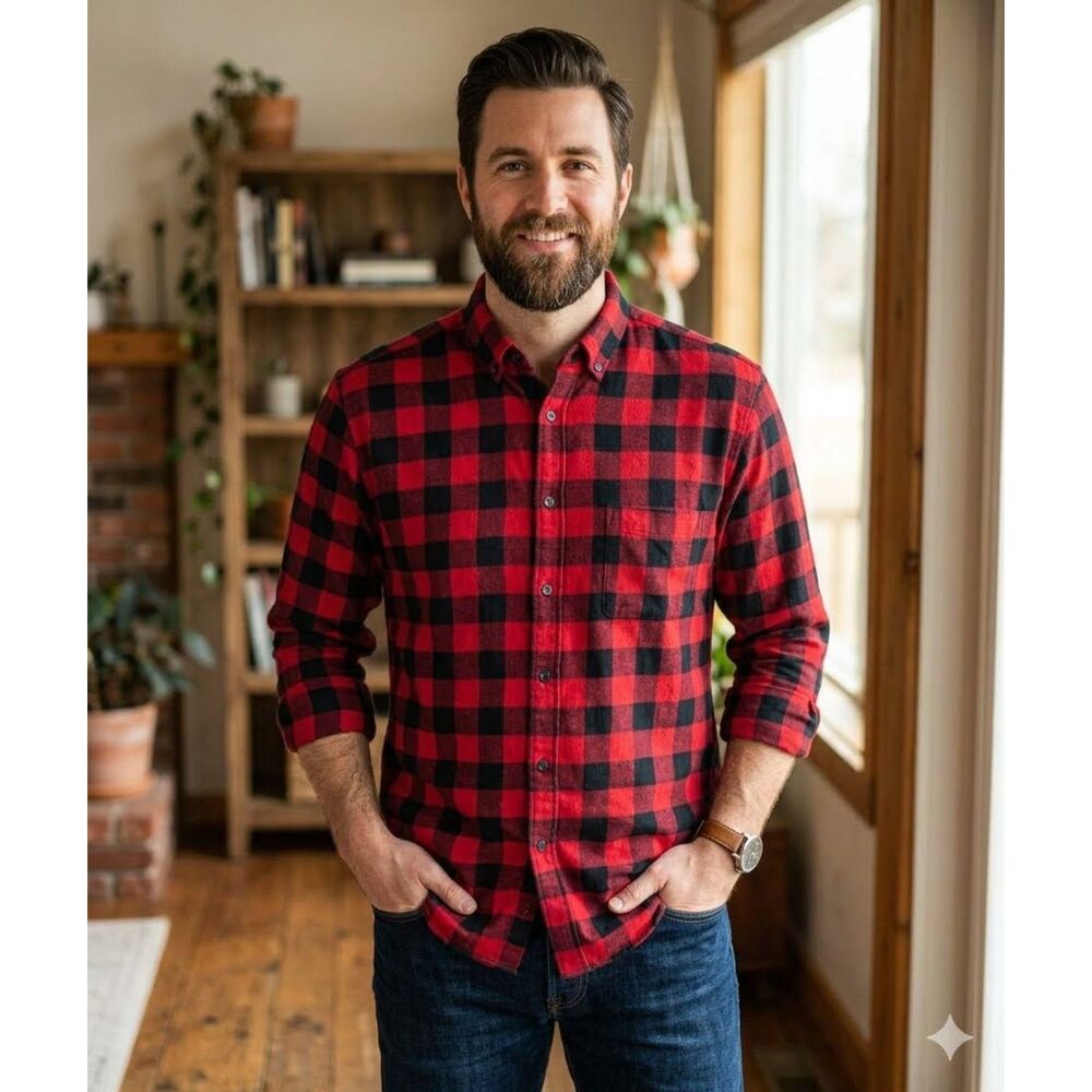 Club Room Flannel Shirt Mens XXL Red Plaid Button Down Pocket 100% Cotton Casual